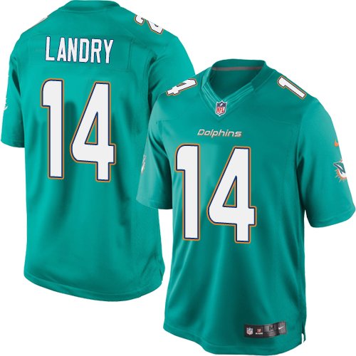 Youth Elite Jarvis Landry Nike Jersey Aqua Green Home - #14 NFL Miami Dolphins